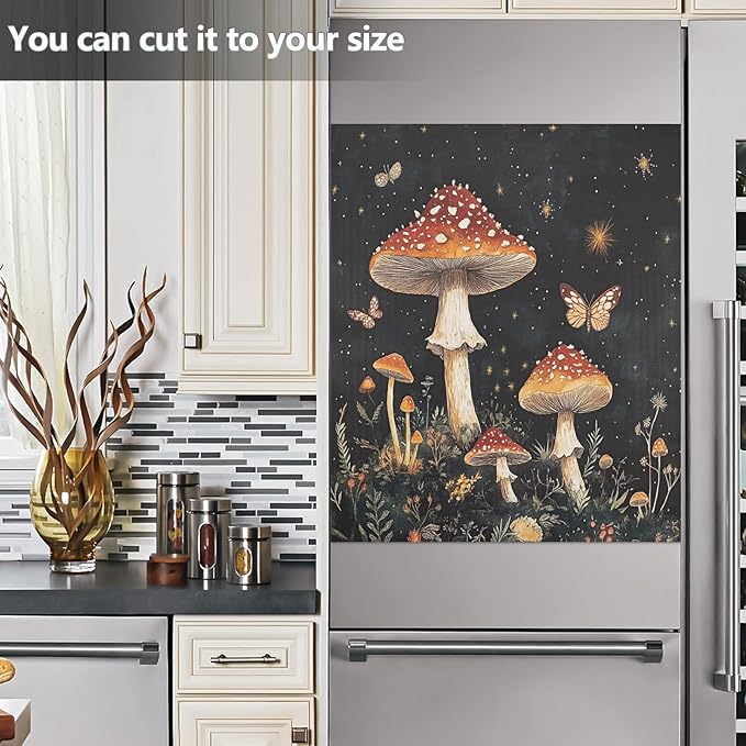 Mushroom Fall Butterfly Dark Dishwasher Magnet Cover Front Door Magnetic Dishwasher Cover Decorative Refrigerator Magnet Covers Appliances Stickers for Kitchen Home Decor, 23" x 26"