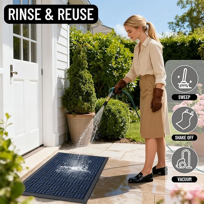 OLANLY Front Door Mat Outside Entrance 33x21, Absorbent, Heavy Duty Sturdy Natural Rubber Doormat Indoor Outdoor, Non-Slip, Stain and Fade Resistant, Low Profile Floor Mat for Entryway, Navy Blue