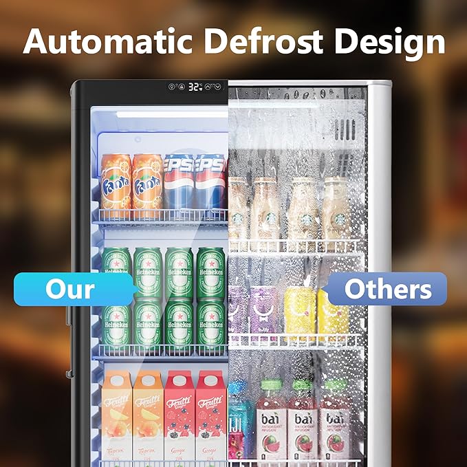 8.5 Cu.Ft Commercial Refrigerators, Display Fridge with Double-Tempered Glass Door, Outdoor Beverage Refrigerator with Locking, Key & LED, Beverage Cooler for Bar, Office, Restaurant