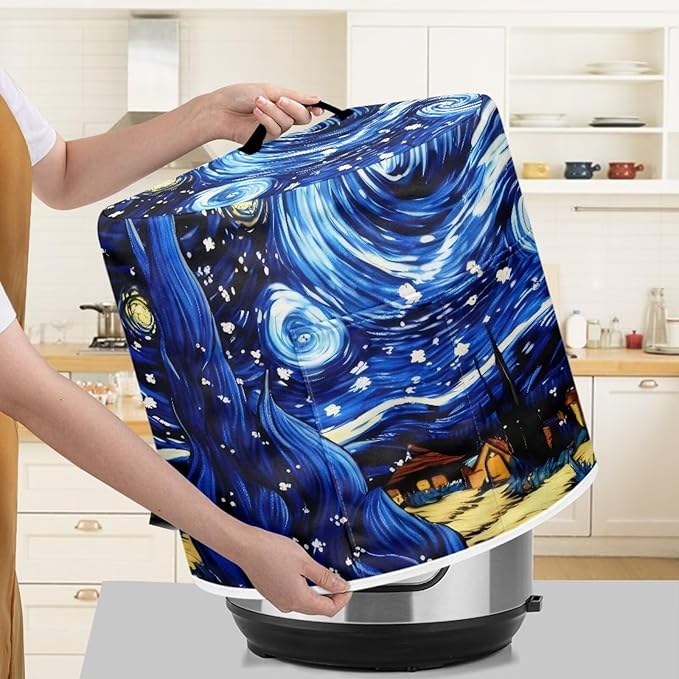 Starry Night 3D Printed Pressure Cooker Cover with Handle and Pocket Dust Cover for Rice Cooker, Instant Pot, Air Fryer, Durable and Washable, Dust Proof for Small Electric Appliance