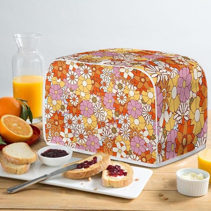 Hippie Floral Print Toaster Covers 4 Slice Dust Protection Bread Maker Covers Toaster Oven Cloth Cover Kitchen Accessories Washable Appliance Cover
