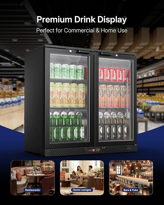 Upstreman 7.3 Cu.Ft Back Bar Cooler With 2 Glass Doors, Commercial Under Counter Beverage Refrigerator, Double-Pane Low-E Glass, Lockable Drink Fridge for Bars, Restaurants, Hotels & Home, BB73