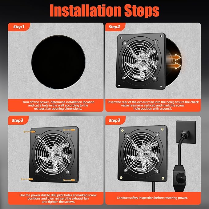 8 Inch Exhaust Fan with Speed Controller, 700CFM Wall Mount Exhaust Fan for Kitchen, Metal Ventilation Extractor Fan with Damper for Bathroom, Garage, Attic, Shop, Pet Room, Smoking Room, Basement