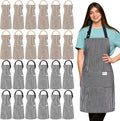 Janmercy 24 Pcs Aprons for Women Men with 2 Pockets Linen Cooking Kitchen Apron Adjustable Bib Chef Apron Bulk Aprons Unisex