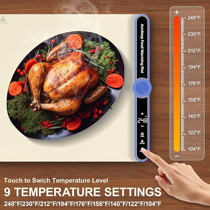 Warming Mat for Food Extra Large (XXL:40”X15”) Food Warming Mat for Countertop Parties Buffet Family 550W 8S Fast Even Heating 9-Level Temp Food Warmer Portable Silicone Kitchen Essential