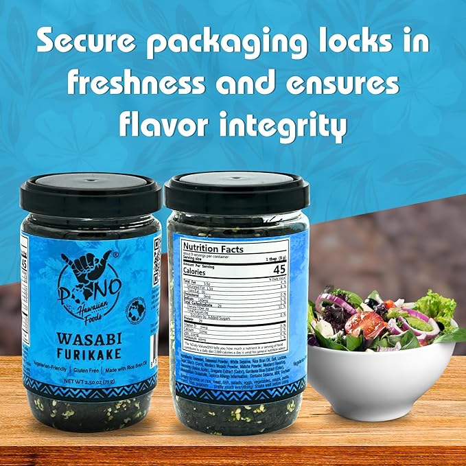 Pono Hawaiian WASABI NORI Furikake RiceSeasoning Premium Ingredients-Gluten-Free and Non-GMO-Multi Purpose Rice Seasoning–Free from Preservatives and Artificial Colors–Japanese Seasoning- 5 oz (142g)