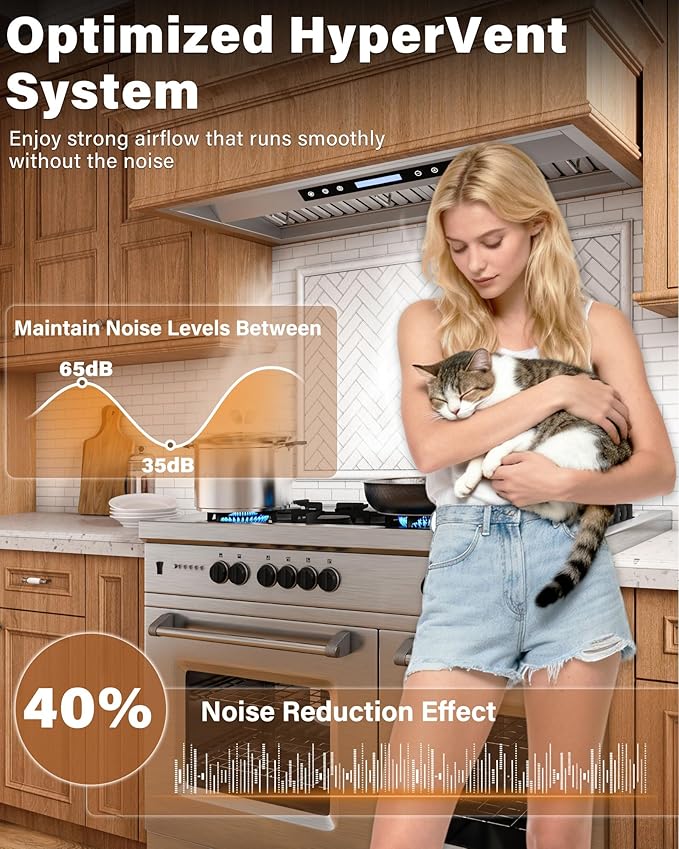 42 inch Stainless Steel Insert Range Hood - 900 CFM, Ultra-Quiet 4-Speed Vent, Touch/Remote Control, LED Lights, Ducted/Ductless Convertible