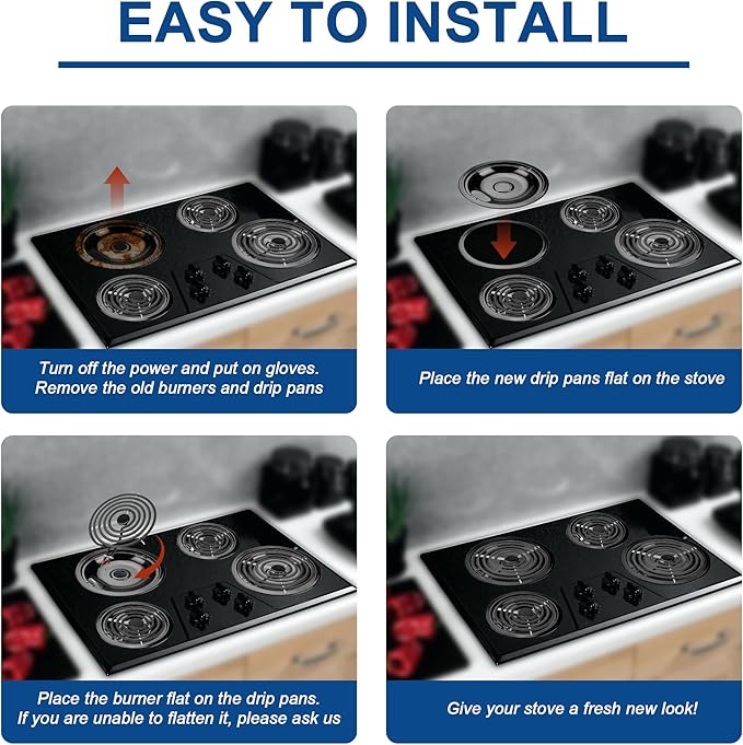 Electric Stove Burner Coil Elements MP15YA MP21YA and 5304430150 5304430149 Porcelain Black Drip Pans Replacement for ken-more fri-gidaire Electric Stove Burners for Electric Stove Top by Fetechmate