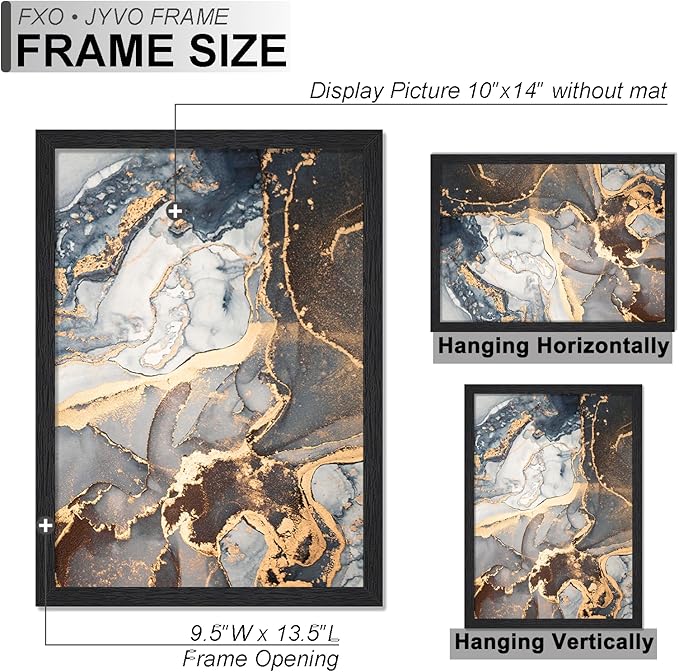 Engineered Wood 10x14 Picture Frame, Black Frame for 10 x 14 Inch Picture Poster Photo, Light Weight 10 by 14 Frame with Wood-grain for Wall - 1 Pack/Black/10 x14