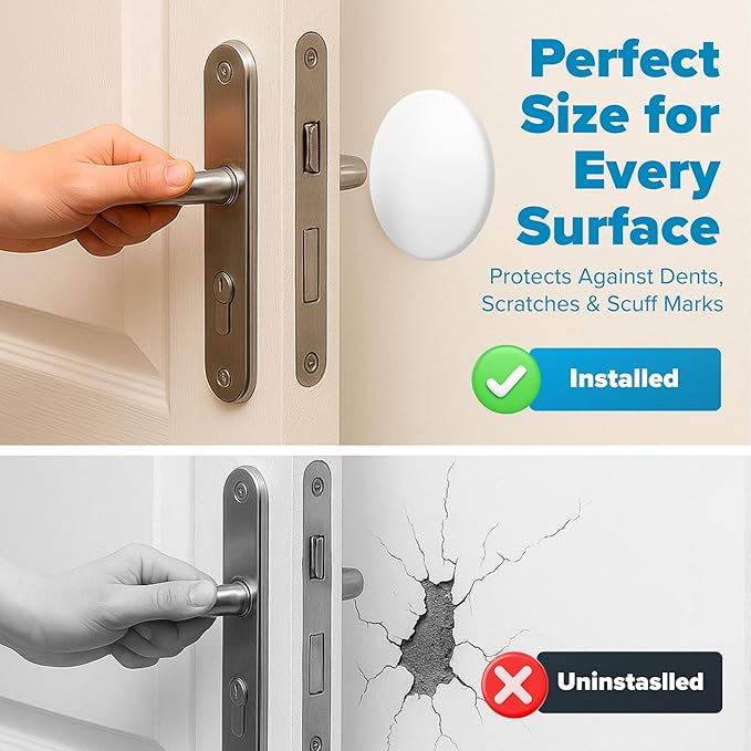 Strongest Home Wall & Door Handle Stopper 3.15" Set 5 Pieces of White Rubber Door Knob Round Wall Shield Cushion, Quiet Wall Protector for Door Handle, Guard Door Bumper Wall - Self Adhesive