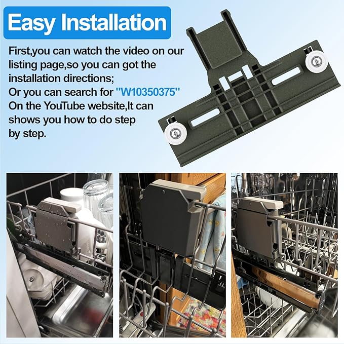Upgraded W10350375 W10712395 Dishwasher Top Rack Adjuster Parts for Whirlpool WDTA50SAHZ0 Dishwasher Parts WDT750SAHZ0 WDT730PAHZ0 WDT970SAHZ0 Upper Rack Parts,For Kenmore 665 Dishwasher Top Rack Part