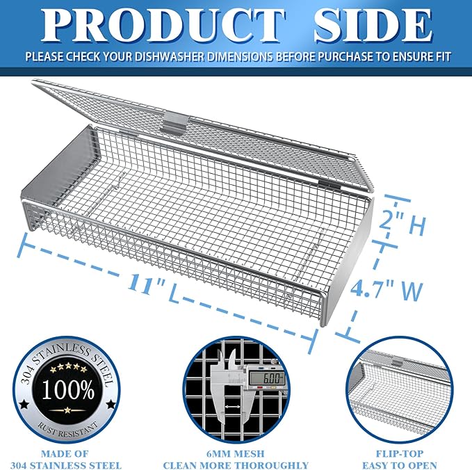 Dishwasher Basket for Small Items, 304 Stainless Steel Dishwasher Basket, Bottle Parts, Scoops, Forks, Chopsticks Cleaning (2 PCS)