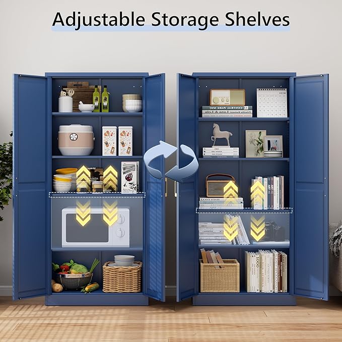 71” Metal Tall Kitchen Pantry Cabinet,Storage Cabinet with Doors and Adjustable Shelves,Modern Kitchen Hutch Cabinets,Freestanding Cupboard for Dining Room