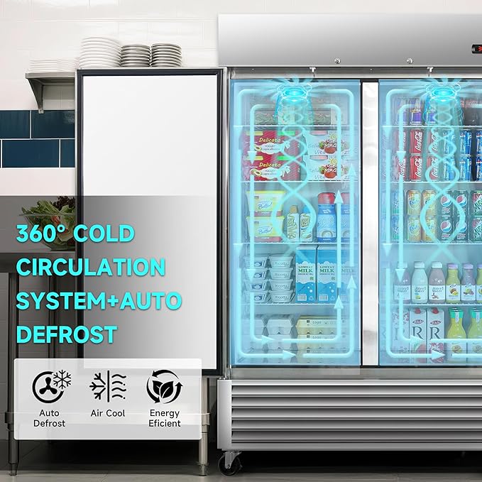 54" W Commercial Refrigerator 2 Door, 49 Cu.ft Commercial Fridge, Stainless Steel Reach-In Refrigerator Upright, ETL Approved for Restaurant, Bar, Shop