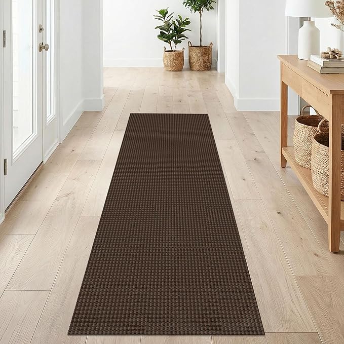 IOHOUZE Washable Runner Rug 2x7 Non Slip Runners for Hallways Entryway Runner Indoor, Kitchen Rugs Woven Cotton Floor Carpet for Kitchen Hall Entrance Bedroom, Brown
