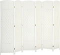 HOMCOM 6 Panel Room Divider, 6' Tall Folding Privacy Screen, Woven Freestanding Wall Partition for Home Office, Bedroom, White