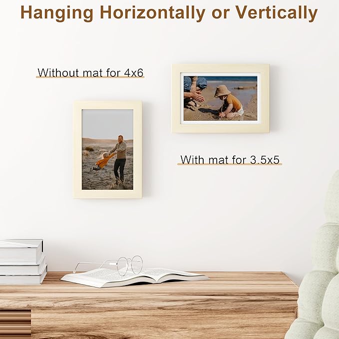 Vittanly 4x6 Picture Frame, Solid Wood Frame with Plexiglass, Includes 3.5x5 Mat, Wall Hanging or Tabletop for Home Decor, White, 1 Pack