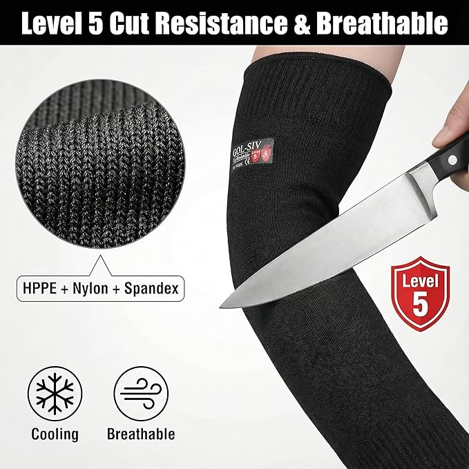 Arm Protectors For Thin Skin And Bruising, Cut Resistant Sleeves For Men Women, Kevlar Sleeves,A5 Level Protection Arm Sleeves For Gardening (Black, 2pairs, 11.8 In)