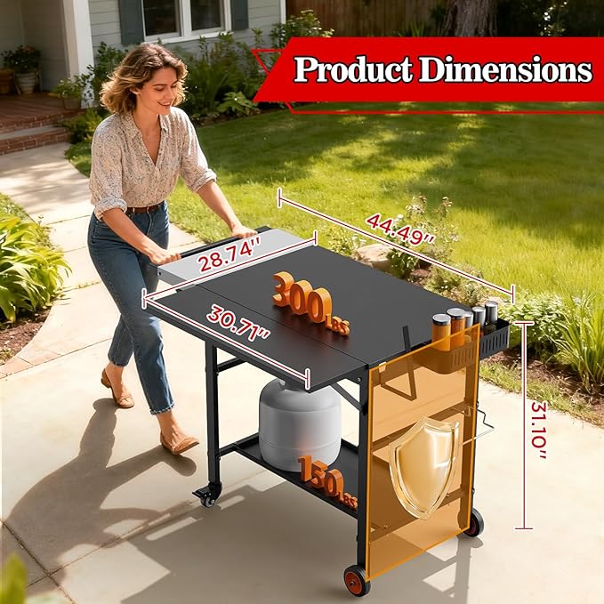 Grill Table for Oon Pizza Oven Accessories, Ninja Pizza Oven Table with Extendable Desk - Fit Gozney, Solo Stove, Durable Outdoor Grill Cart Stand with Food Prep Topping Station for Backyard