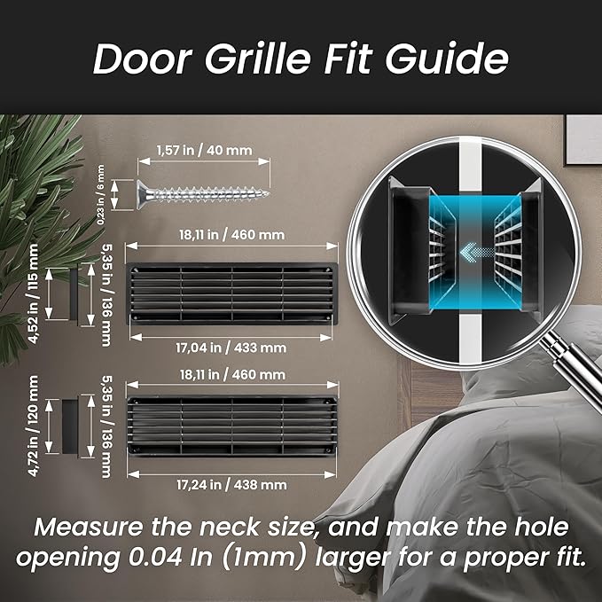 Repa Market 18" x 5" Inch (Outer Size) Black Plastic Louvered Door Vents for Interior Doors – 2 Sided Two Way Door Air Return and Intake Cover – Door Air Vent Grille Rectangular Door Vent
