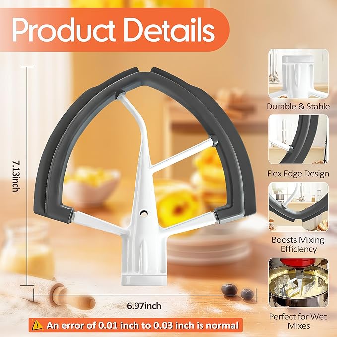 Flex Edge Beater for KitchenAid 5.5-6QT Bowl-Lift Mixers - Silicone Scraper Paddle Flexible Silicone Edges Bowl Scraper for Kitchen Aid Accessories and Attachments – Dishwasher-Safe