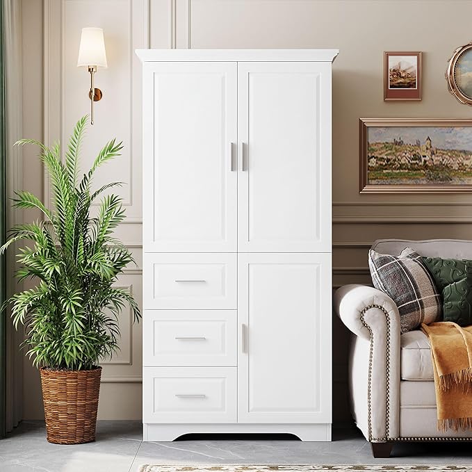62.5" Storage Cabinet with Doors and Drawers, Kitchen Pantry Cupboard Shelf Organizers for Home, Bathroom and Living Room, Solid Wood Legs, Gray