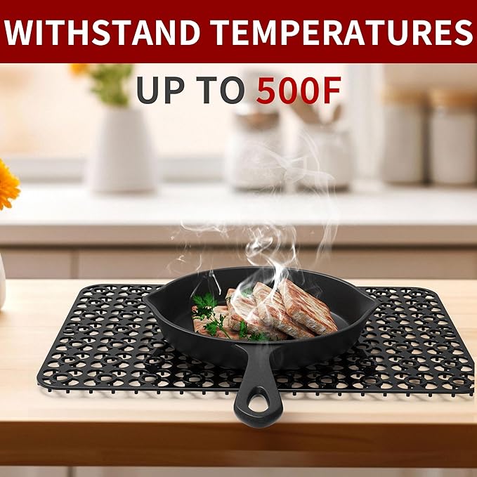 WAFT YEARN Sink Mats Sink Protectors Dish Racks Dishwasher Safe Grid Mats for Kitchen Sink Silicone Protect Sink from Stains Damage Scratches Non Slip Heat Resistant Rust Resistant 16"X12.5" Black