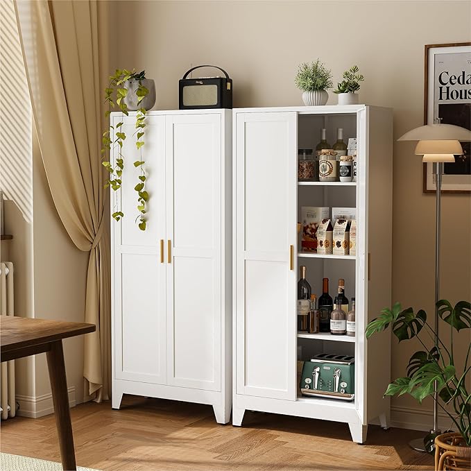 COFaR 61" Tall Pantry Cabinet with Adjustable Shelves, White Storage Cabinet with Doors and Shelves, Sturdy Freestanding Cupboard for Kitchen Pantry, Bathroom Storage, Living Room & Office