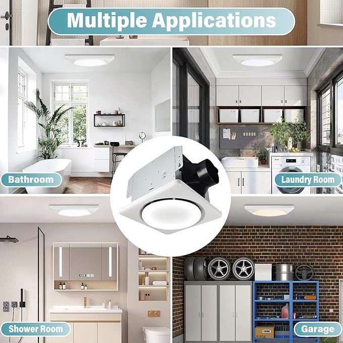 Bathroom Exhaust Fan with Light,120 CFM 1.2 Sones, 41W Bathroom Fan with Light for Home, 1500lm LED Light 2700K/4000K/6500K-UL HVI Certificated