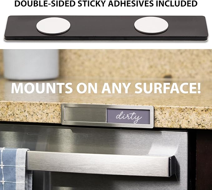 Clean Dirty Magnet for Dishwasher - Stainless Steel Dishwasher Magnet Clean Dirty Sign - Clean/Dirty Magnetic Signs That Says Clean & Dirty for Home or Kitchen - Optional Adhesive for Non-Metal Surfaces - Millennial Gray and White