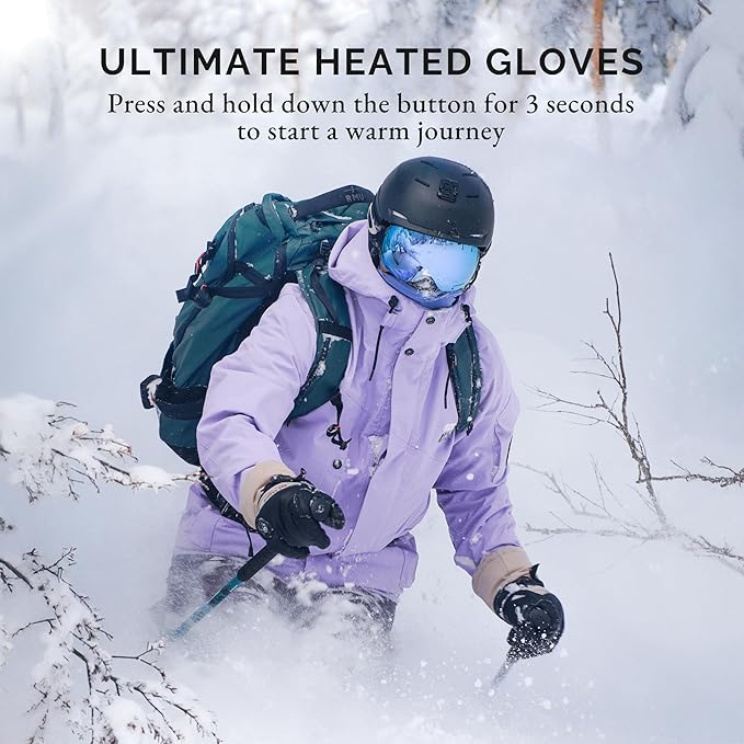SAVIOR HEAT Heated Gloves for Men Women, Rechargeable Electric Heated Leather Skiing and Snowboarding Gloves