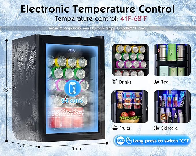 60" Beverage Cooler Cabinet with Built-in Mini Fridge – 24-Can Capacity Beverage Refrigerator for Home Bar or Office – Wine & Coffee Bar Cabinet with Storage – Brown