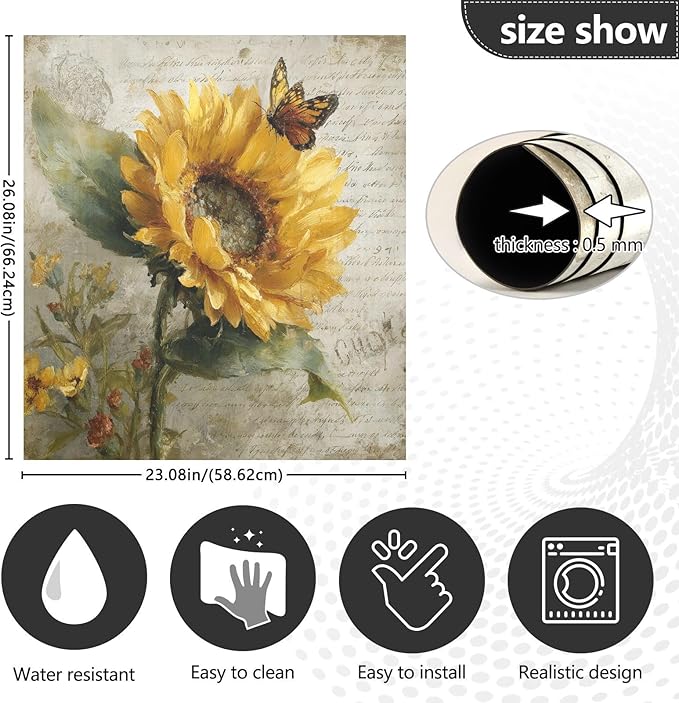 Floral Fall Sunflower Yellow Dishwasher Magnet Cover for Front Panel Magnetic Dishwasher Cover Decorative Refrigerator Magnet Covers Dishwashers Magnetic Sticker for Home Kitchen Decor, 23" x 26"