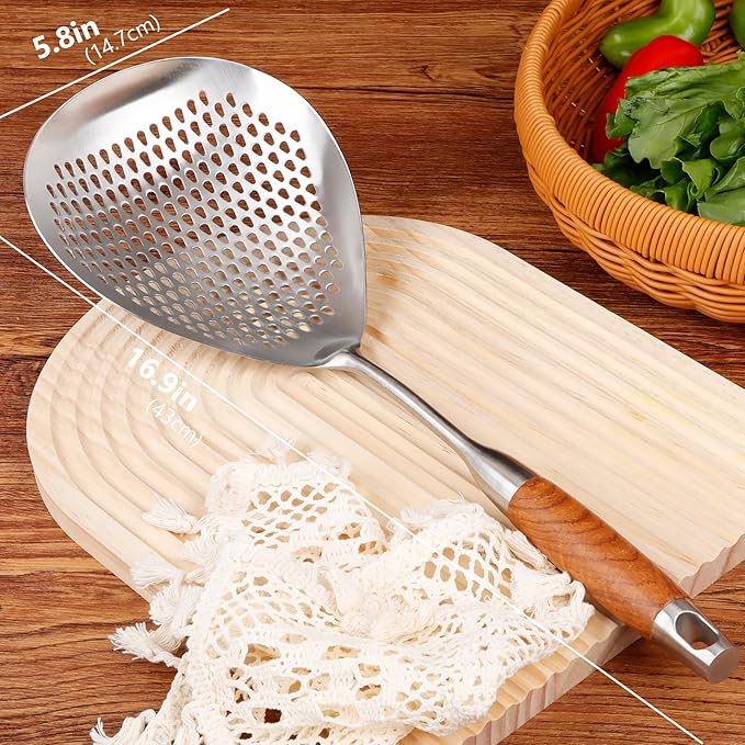 Skimmer Slotted Spoon, 304 Stainless Steel Spider Strainer Skimmer Ladle Spoon for Cooking and Frying, Pasta Strainer Spoon, 5.8 Inch
