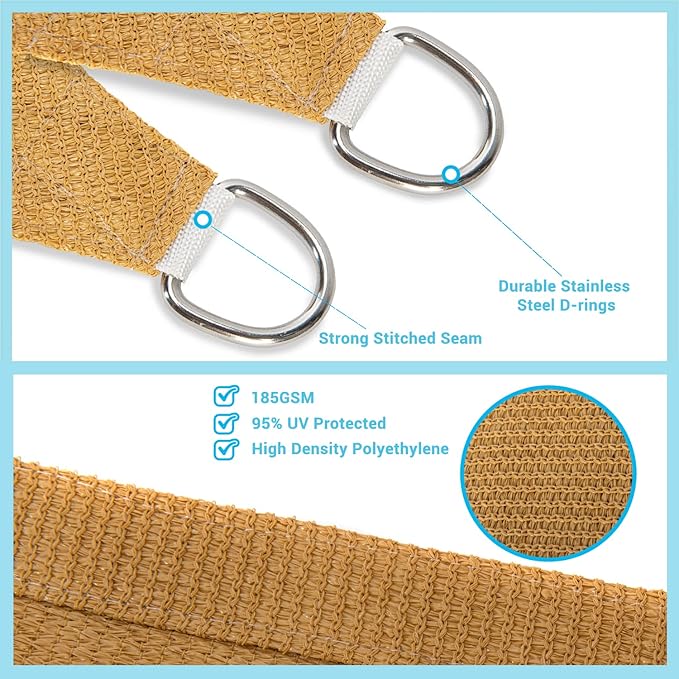 AsterOutdoor Sun Shade Sail Rectangle 10' x 10' UV Block Canopy for Patio Backyard Lawn Garden Outdoor Activities, Sand