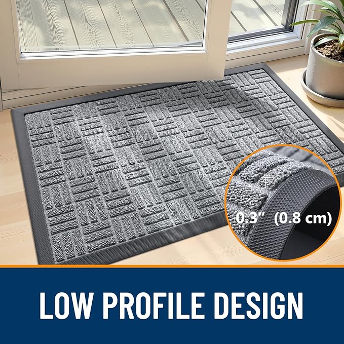 OLANLY Front Door Mat Outside Entrance 47x17, Absorbent, Heavy Duty Sturdy Natural Rubber Doormat Indoor Outdoor, Non-Slip, Stain and Fade Resistant, Low Profile Floor Mat for Entryway, Charcoal Gray