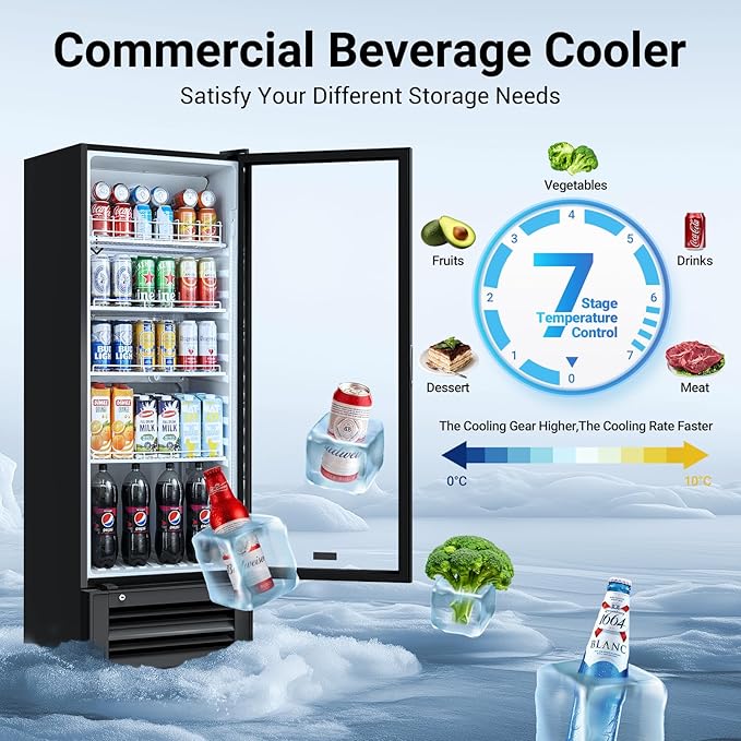 BODEGACOOLER Beverage Refrigerator, 290L/306 Qt Commercial Refrigerator For Kitchen, Home,Office and Garage, 264 Cans & 120 Bottles Display Refrigerator For Beer,Soda, Bar Cooler with Soft LED Light.
