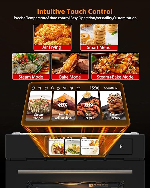 24 Inch Built-in Electric Single Wall Oven, 2.5 Cu.ft Convection Oven with 8 Cooking Functions, 360° Rotating Rotisserie, Advanced TFT Touchscreen