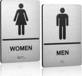 Bathroom Signs, Men's & Women's Restroom Signs for Business, Brushed Aluminum ADA Raised Braille Restroom & Bathroom Door Sign with Strong Self-Adhesive, Silver Size 9'' X 6 '' （2 Pieces Set）