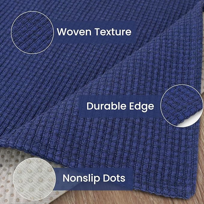 IOHOUZE Washable Exrea Long Hallway Runner Rug 3x14 Non Slip Rubber Backed Kitchen Runner Entryway Runner Indoor, Woven Rugs Floor Carpet for Kitchen Hall Entryway, Royal Blue/Navy
