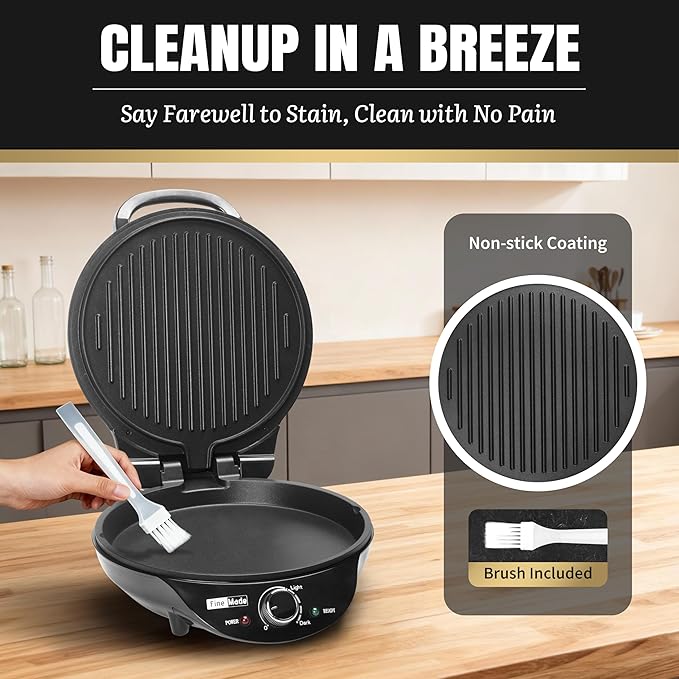 Electric Griddle Nonstick, Multi-Funtional Quesadilla Maker 10 Inch, Electric Grill Indoor, Pancake Griddle & Pan, Smokeless Indoor Grill, Non-stick Surface, Black