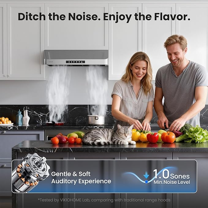 Range Hood 42 Inch Under Cabinet with 980 CFM, 3-Speed Gesture Sensing & Touch Control, Stainless Steel Kitchen Hood Vent for LED Lights, Time Setting, Baffle Filters with Handlebar