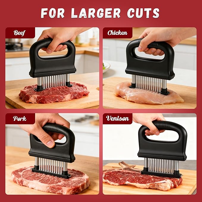 Meat Tenderizer Attachment for KitchenAid Stand Mixer, 2-in-1 Kit with 48 Blades & Handheld Tool, Professional Meat Cuber & Mallet for Steak, Beef, Chicken, Easy to Use & Clean, Dishwasher Safe
