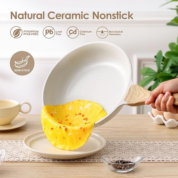 SENSARTE Nonstick Ceramic Frying Pan Skillet, 12.5 Inch Omelet Pan, Healthy Non Toxic Chef Pan, Induction Compatible Egg Pan with Heat Resistant Handle, PFAS-Free, White