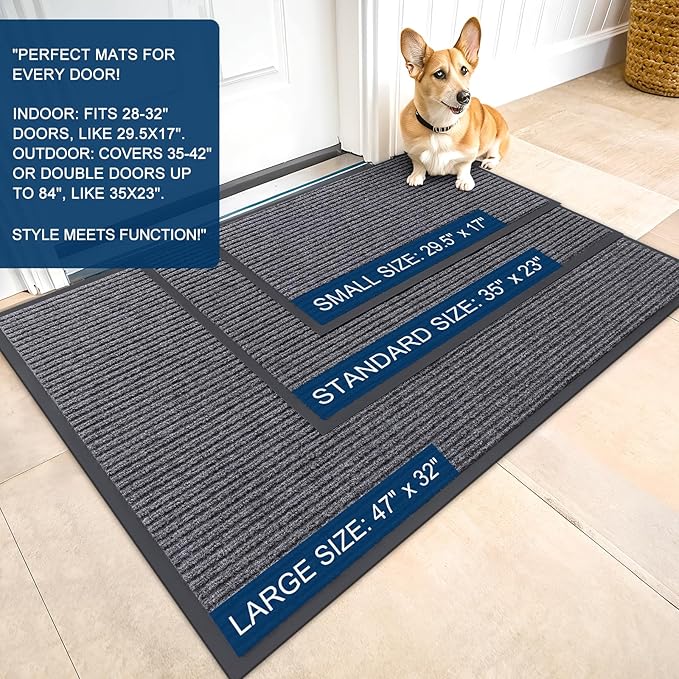 OLANLY Front Door Mat Indoor Outdoor Entrance, Waterproof Heavy Duty Doormat, Fade Resistant, Low Profile, Easy Clean Patio Porch Welcome Floor Mats for Entry, 59x20, Grey