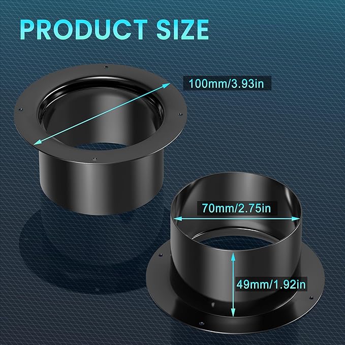 3 Inch Duct Connector, HG Power 75mm Plastic Straight Pipe Flange for 3" Ducting Pipes Hoses Heating Cooling HVAC Ventilation Use, Black