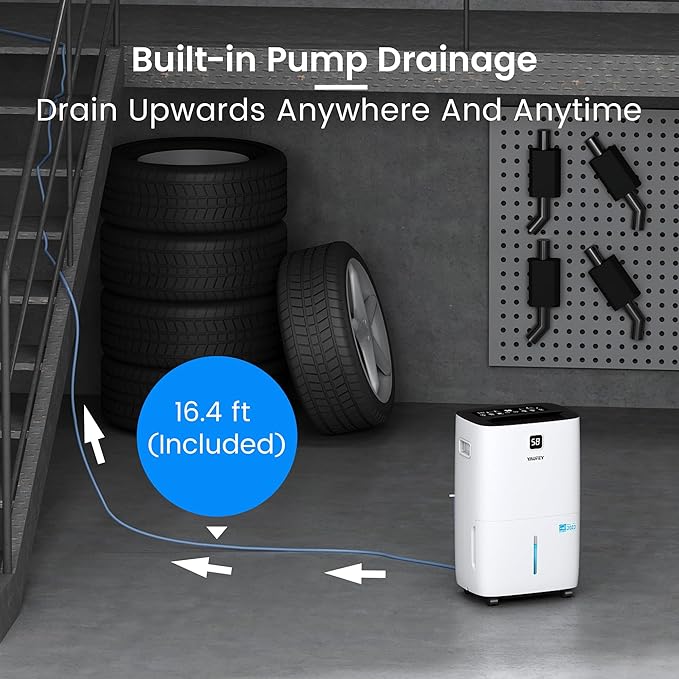 Yaufey 150 Pints Energy Star Dehumidifier with Pump for Home, Basement and Large Room up to 7500 Sq. Ft., With Drain Hose, Timer, Intelligent Humidity Control and Large Water Tank