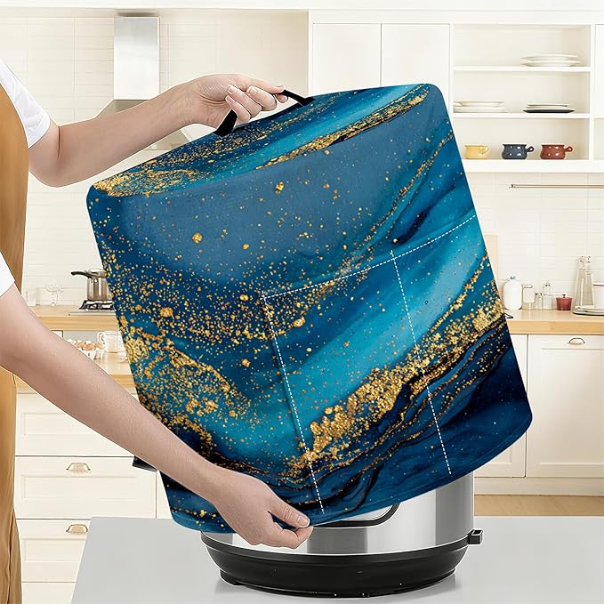 Kitchen Appliance Accessories Dust Cover for 3-6-8 Quart Instant Pot, Pressure Cooker, Air Fryer & Crock Pot,Decorative Appliance Cloth Cover with Top Handle & Storage Pockets (Deep Blue, 3 Quart)