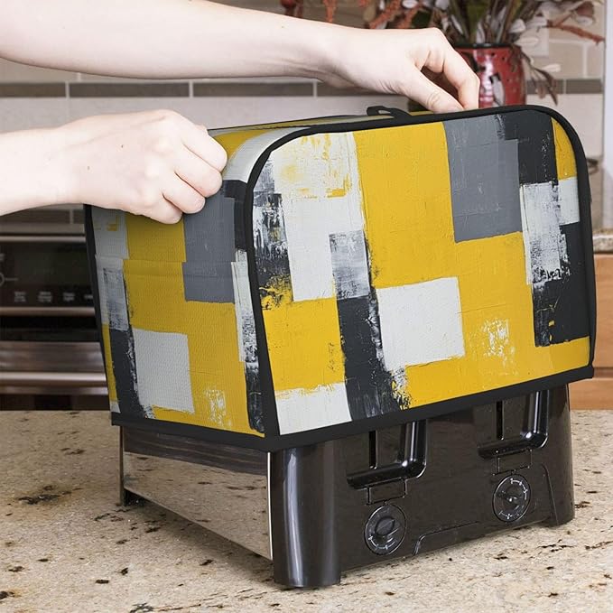 2 Slice Toaster Cover for Kitchen Yellow White Modern Art Waterproof and Dustproof Toaster Dust Cover with Side Pockets Decorative Universal Cover for Wide Slot Toasters and Small Appliances