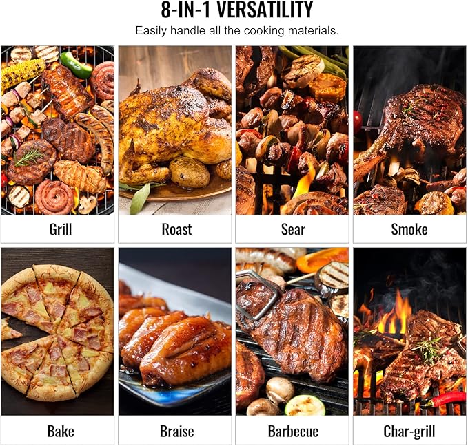 VEVOR Smoker Grill, Portable Wood Pellet Grill with Cart, 500°F Max Temperature, 580 SQ.IN Cook Area, 8 IN 1 BBQ Grill with PID Temperature Control & Meat Probe for Outdoor Cooking, Camping, Backyard